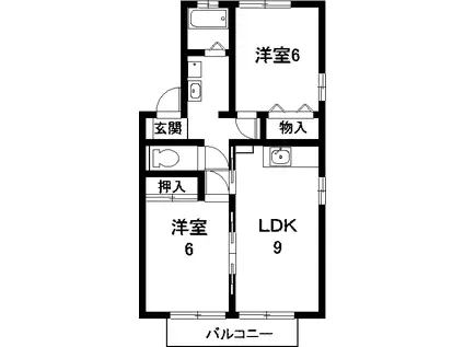 グリーンヴィラ高師B(2LDK/1階)の間取り写真
