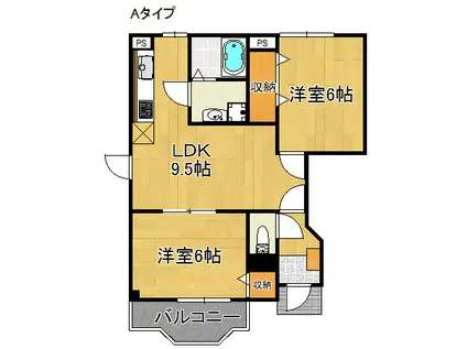 フォンテーヌ北館・南館(2DK/1階)の間取り写真