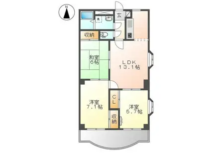 ブルーライン センター南駅 徒歩5分 7階建 築29年(3LDK/5階)の間取り写真