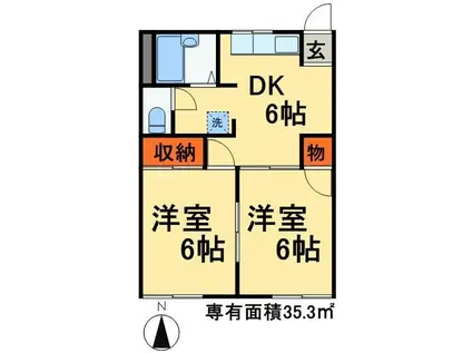 フラワーハイツC棟(2DK/2階)の間取り写真