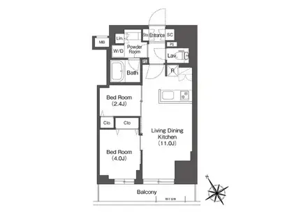 ブルロック後楽園(2LDK/13階)の間取り写真