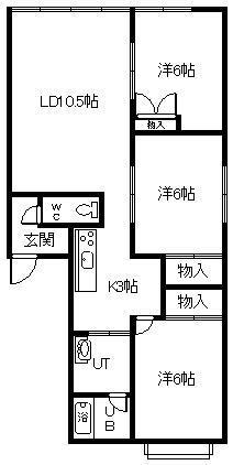 プラダ泉町 A・B棟(3LDK/2階)の間取り写真