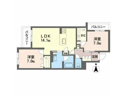 シャーメゾン香芝ワイケイ(2LDK/2階)の間取り写真