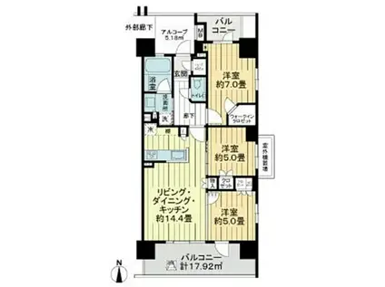 イーストゲートスクエア(3LDK/2階)の間取り写真