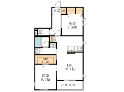 ソレイユメゾン(2LDK/3階)の間取り写真