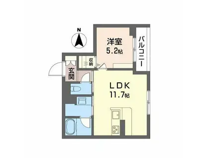 ユーグレイス東島田(1LDK/3階)の間取り写真