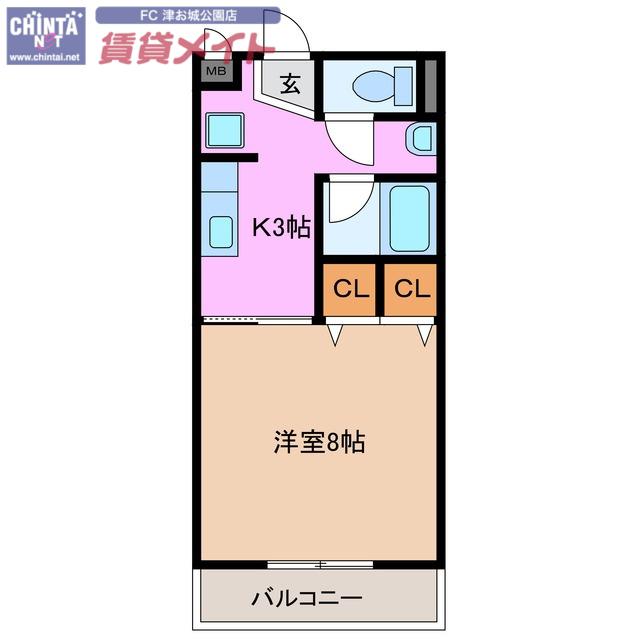 BONHEUR(1K/1階)の間取り写真
