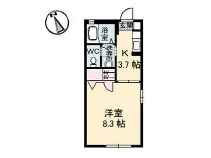 ウィズダム田井A棟(1K/1階)の間取り写真