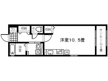 AGハイムA棟(ワンルーム/2階)の間取り写真