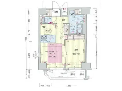 プレサンス堺筋本町フィリア(1LDK/11階)の間取り写真