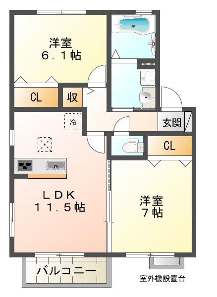 ウィルモア垂水C棟(2LDK/1階)の間取り写真