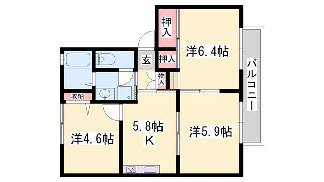 グリーンヒル今宿 A棟(3K/1階)の間取り写真
