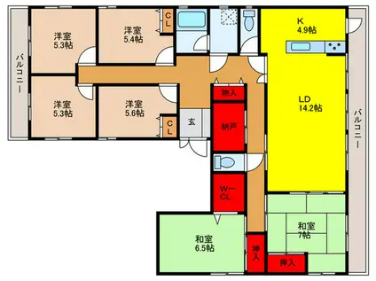 ハイエストキャッスルマンション(6LDK/5階)の間取り写真