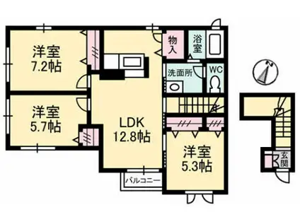レジデンスK(3LDK/2階)の間取り写真