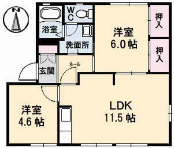 ディアス中島田(2LDK/1階)の間取り写真