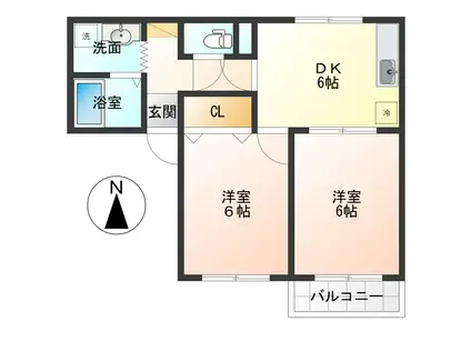 ハウス・アルベルティB(2DK/2階)の間取り写真