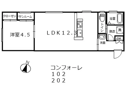 コンフォーレ(1LDK/1階)の間取り写真