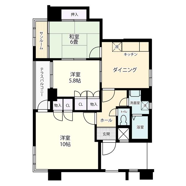 信開ドムス大領中(3DK/2階)の間取り写真