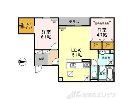 レシルフィード(2LDK/1階)の間取り写真