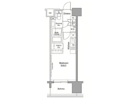 ザ・パークハビオ目黒(ワンルーム/6階)の間取り写真