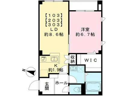 シャーンティ・エーカム(1LDK/3階)の間取り写真
