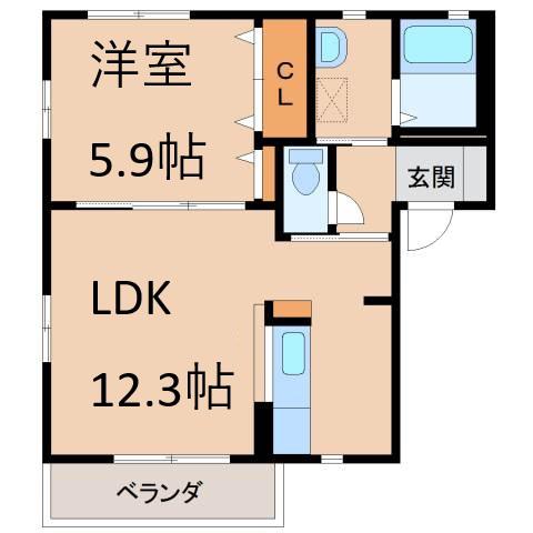 ディアスD(1LDK/2階)の間取り写真