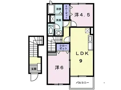 ルーチェ・デル・ソーレA(2LDK/2階)の間取り写真