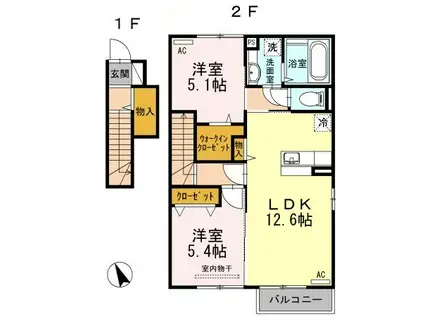 グランシャリオ須屋(2LDK/2階)の間取り写真