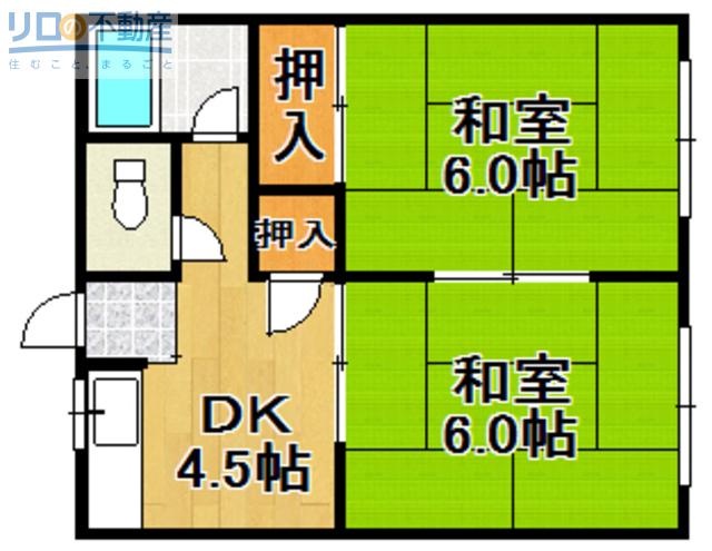 奥田ハイツ(2DK/1階)の間取り写真