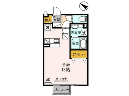 フルハウスA棟(ワンルーム/1階)の間取り写真