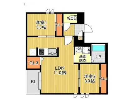 REGALEST MAPLE 千早(2LDK/1階)の間取り写真