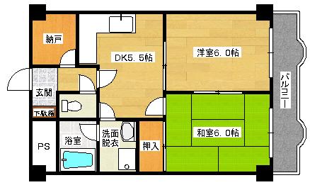 セントラルリバー祇園(2SK/6階)の間取り写真
