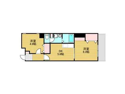 大拓ハイツ7(2DK/5階)の間取り写真