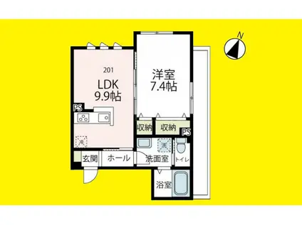 クラージュ片瀬(1LDK/2階)の間取り写真