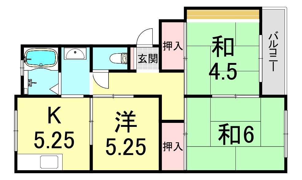 上高丸D棟(3K/4階)の間取り写真