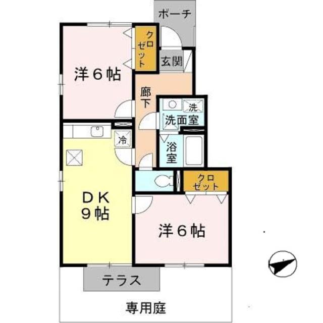 セジュール岡崎(2DK/1階)の間取り写真