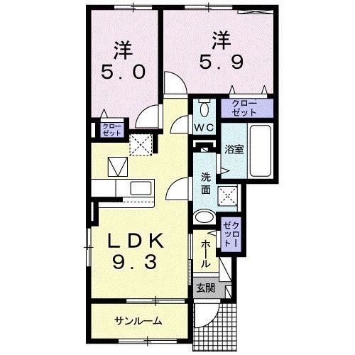グランディール願成寺A(2LDK/1階)の間取り写真