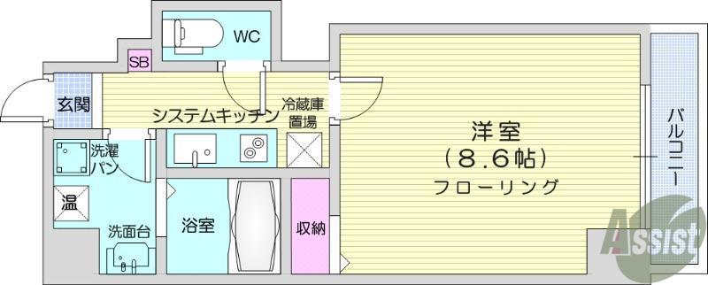 STUDIO原町(1K/3階)の間取り写真
