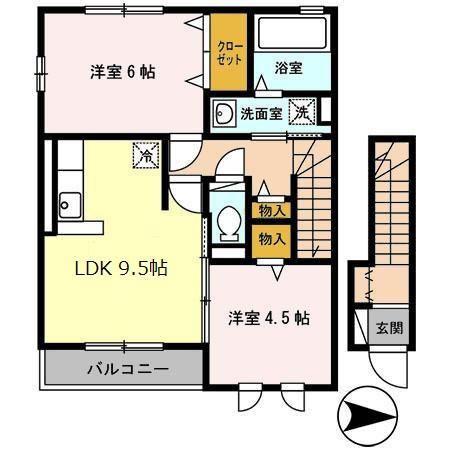 エンジェルハート B棟(2LDK/2階)の間取り写真