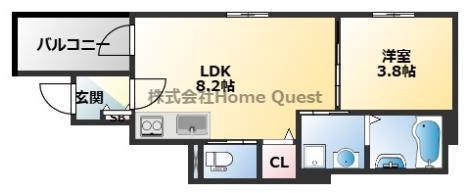 YUMAISON ウエスト(1LDK/2階)の間取り写真