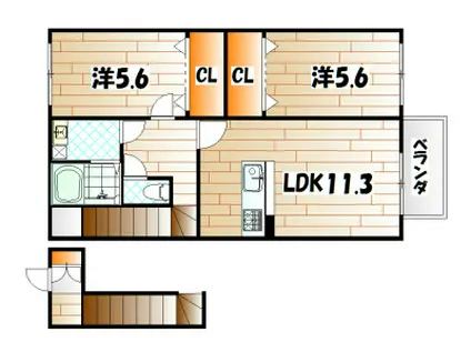 エスポワールISHIBASHI(2LDK/2階)の間取り写真