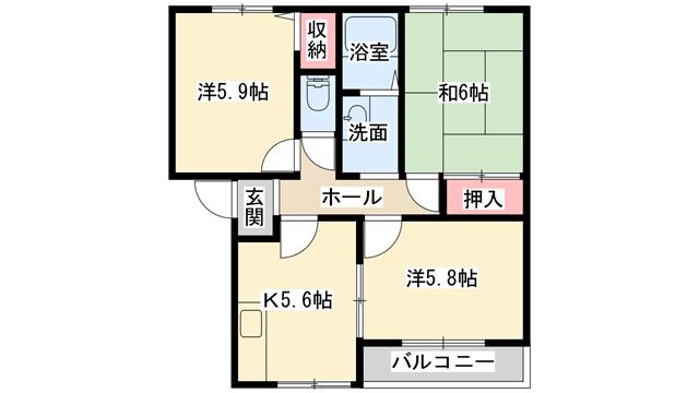 ウォームフロント岡田(3K/2階)の間取り写真