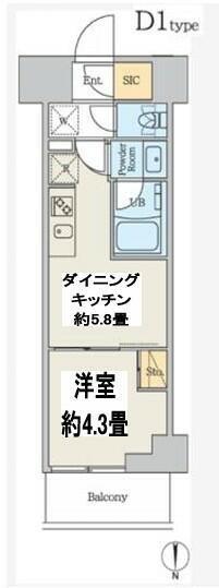 クレストコート本所吾妻橋ノース(1DK/8階)の間取り写真