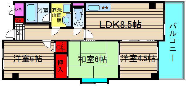 ドーム1番館(3LDK/6階)の間取り写真