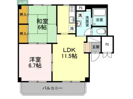 グランデュール高柳 B棟(2LDK/2階)の間取り写真