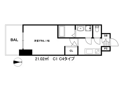 エスリード神戸兵庫駅ミッドポート(1K/8階)の間取り写真