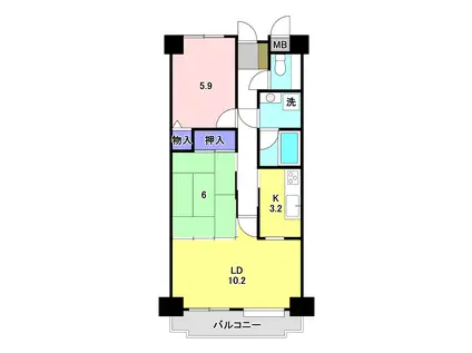 ダイアパレス甲府城東II(2LDK/4階)の間取り写真
