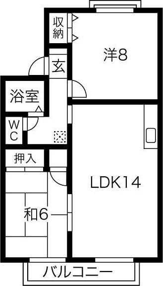 MUヒルズ茜部(2LDK/2階)の間取り写真