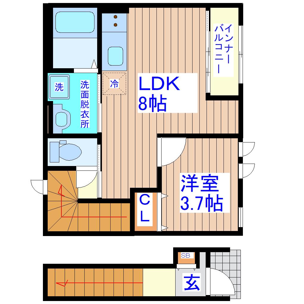 TKYプレイス河原町(1LDK/2階)の間取り写真