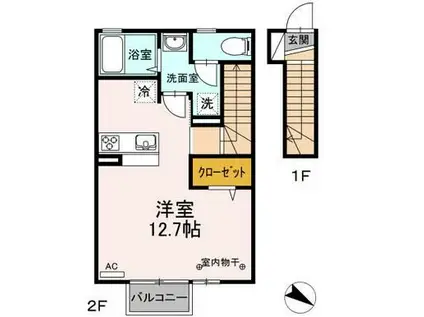 DーROOM鳥谷野(ワンルーム/2階)の間取り写真